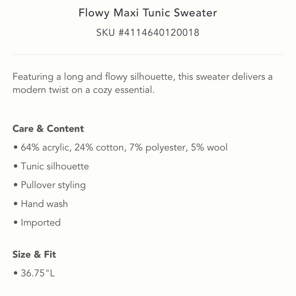 Anthropologie NWT Flowy Maxi Tunic sweater, size Med; top rated/sold out @anthro - Picture 9 of 9